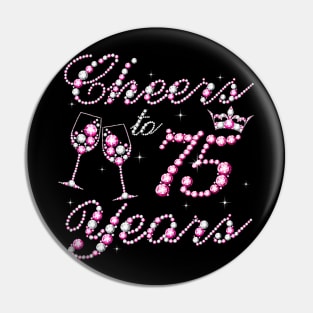 Cheers To 75 Years 1957 75th Birthday Queen Pink Diamond Pin