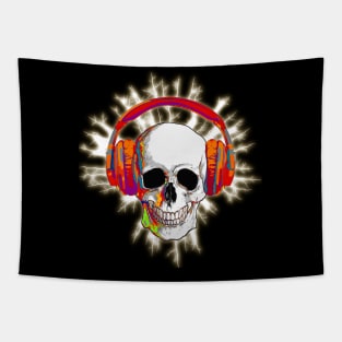 Skull with headphones, music, cool, colorfull Tapestry