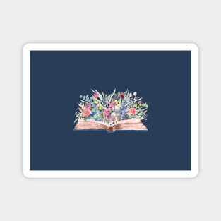 Watercolor Open Book with Florals on Navy Magnet