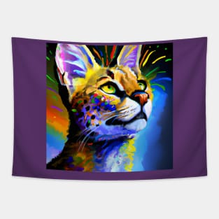 Savannah Cat Rainbow Painting Tapestry