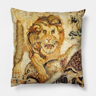 LION ATTACKING LEOPARD Pompeii Antique Roman Mosaics Pillow