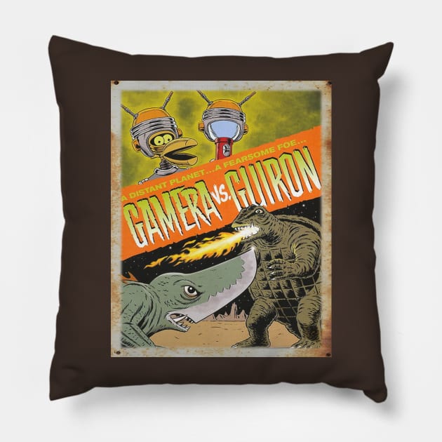 Mystery Science Rusty Barn Sign 3000 - Gamera vs Gurion Pillow by Starbase79