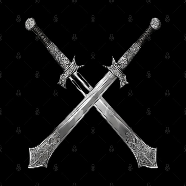 Two Medieval Ornamental Viking Warrior Swords Crossed by DesignsbyZazz