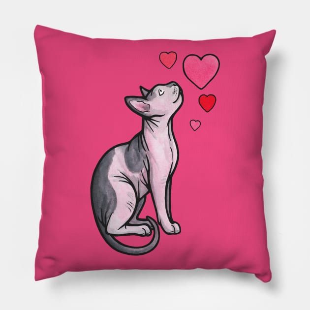 Sphynx cat love Pillow by animalartbyjess