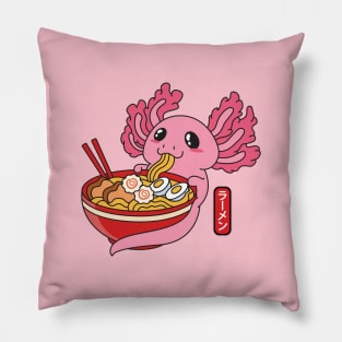 Axolotl Eating Ramen Noodles Pillow