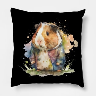 Guinea Pig Lovers watercolor wearing jacket Pillow