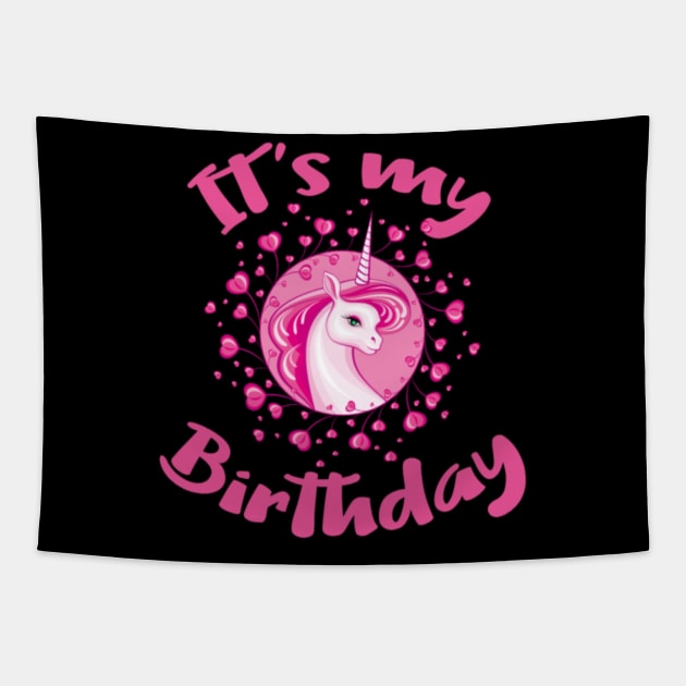 Unicorn Birthday Gift Pink Hearts Cute Unicorns Tapestry by Kink4on