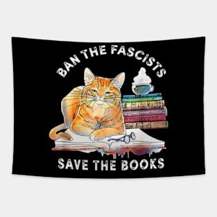 Ban The Fascists Save The Books Funny Book Lover Worm Nerd Tapestry