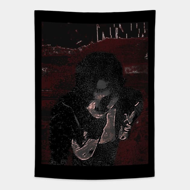 Portrait, digital collage and special processing. Guy in sport suit, bare chest. Dark weird world. Red, white and gray. Tapestry by 234TeeUser234