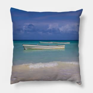 Zanzibar Island, Tanzania, beach with boats in Africa Pillow