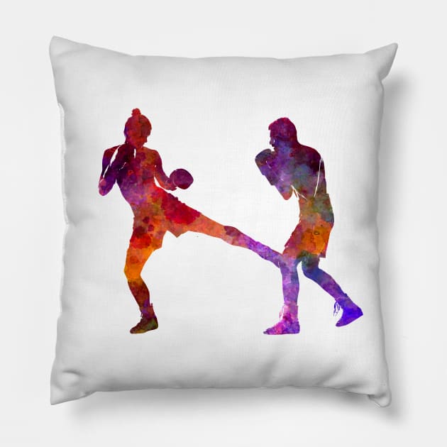 Boxing-muay thai in watercolor Pillow by PaulrommerArt