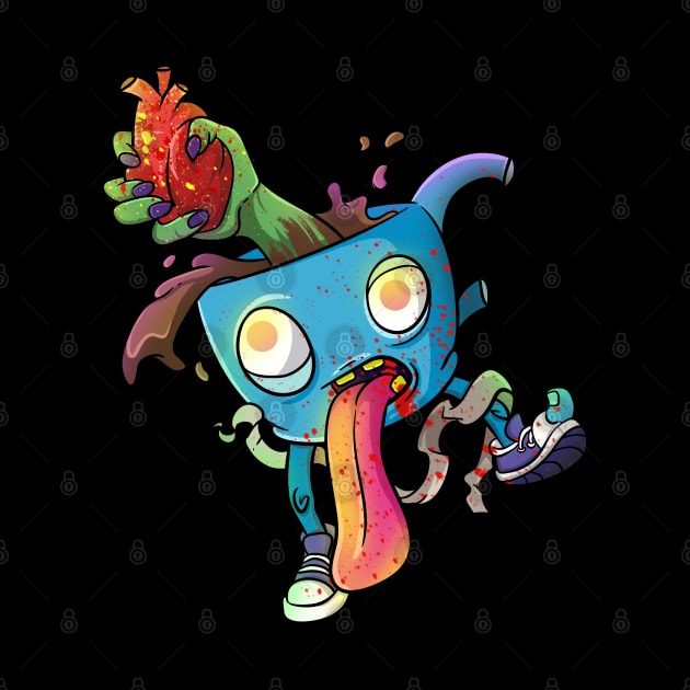 Caffeine Addicted Cute Zombie Monster Drinking Coffee by Trendy Black Sheep