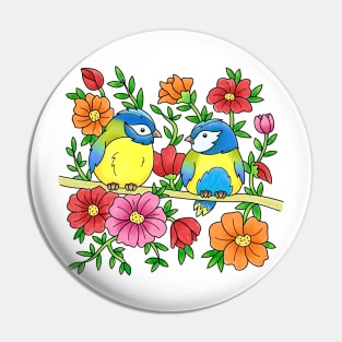 Cute Blue Tit Bird Couple Blue Tits Flowers Spring Summer Design Pin