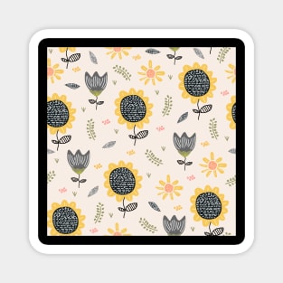 Sunflower Pattern Drawing Magnet