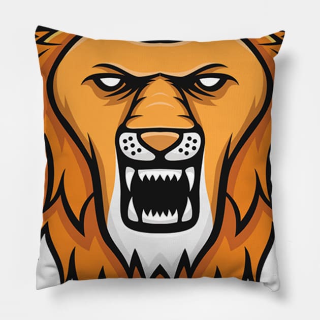 Lion vector illustration orange Pillow by manjavacloth