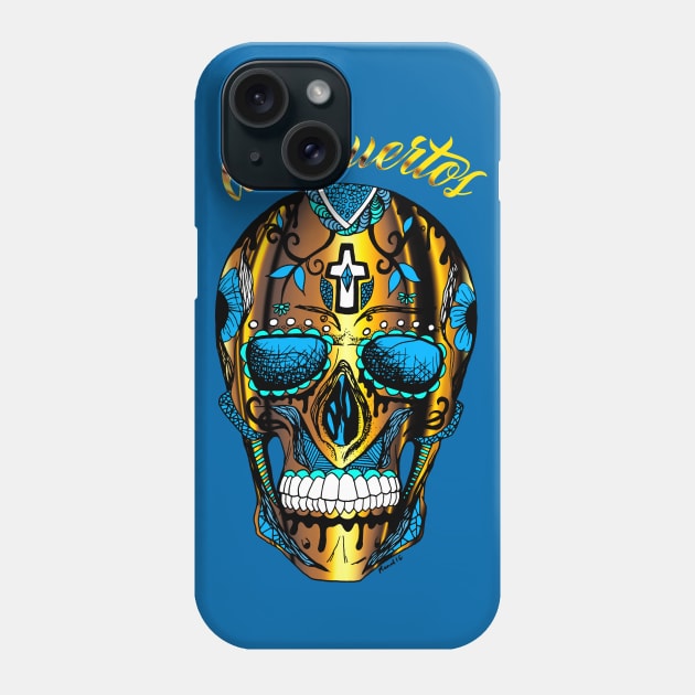 Los Muertos Sugar Skull - Gold and Blue Edition Phone Case by kenallouis