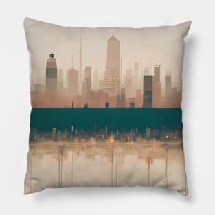 Modern Teal Beige Abstract Minimalist City Cityscape Skyline Pillow