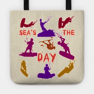 Kitesurfer Silhouette Pattern With Seas The Day Quote Tote