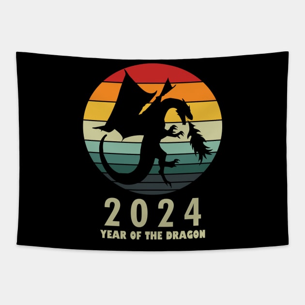 New Year 2024 Year Of The Dragon Retro Vintage Lunar New Year Tapestry by BoggsNicolas