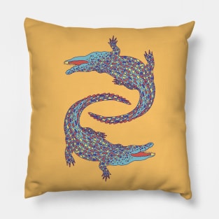 Crocodiles (Camel and Blue Palette) Pillow