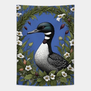 Common Loon Surrounded By Lady's Slipper Flowers 2 Tapestry