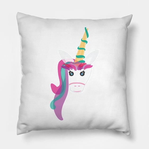 Pink, Green and Purple Unicorn with Rainbow hair Pillow by sigdesign