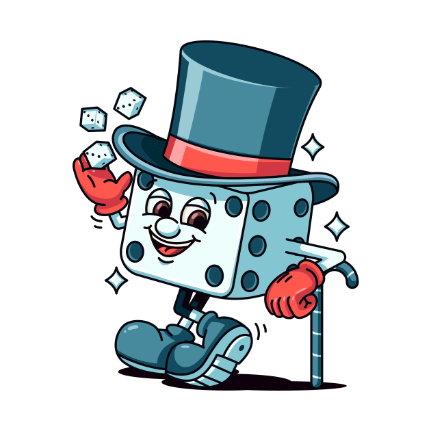 Dice with tophat cartoon mascot by Vyndesign