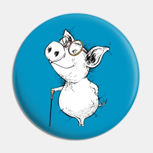 Dapper Little Piggy with Very Smart Glasses Pin