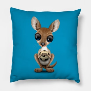 Cute Baby Kangaroo With Football Soccer Ball Pillow