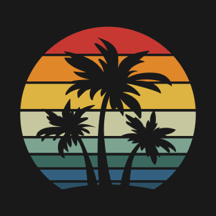 Retro 80s and 90s Beach Style Palm Trees with Sunset T-Shirt