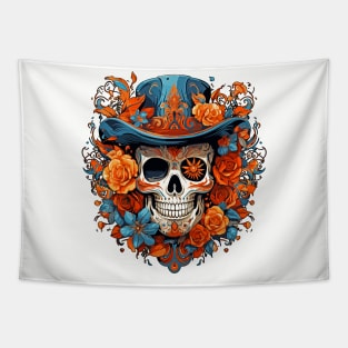 Day of the Dead Dia de Los Muertos Sugar Skull with Top Hat Tapestry