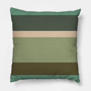 An exquisite patchwork of Soldier Green, Dark Vanilla, Grey/Green, Greyish Teal and Ebony stripes. Pillow