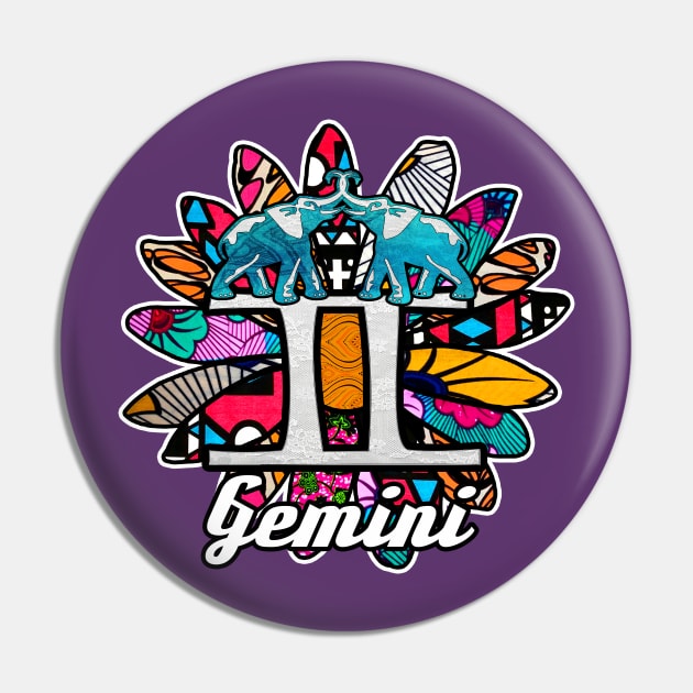 Vibrant Retro Gemini Elephant Twins Pin by artbyomega