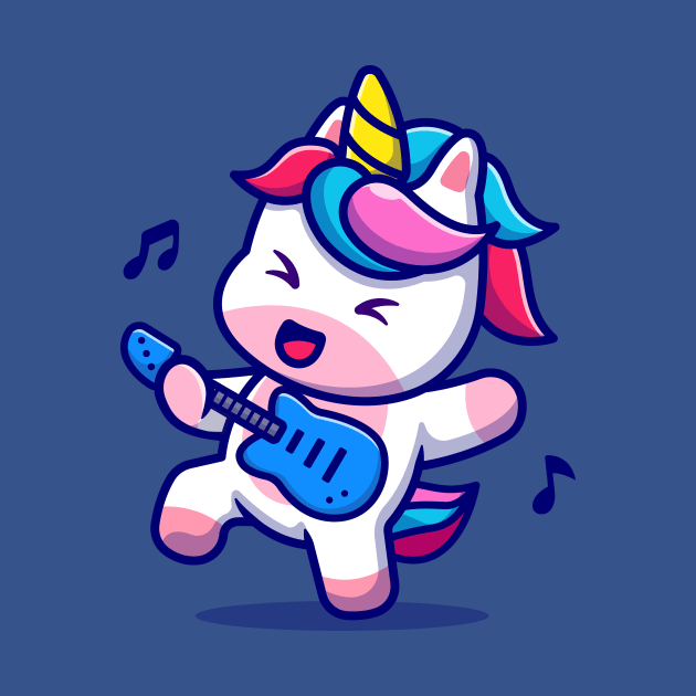 Cute Unicorn Playing Guitar Cartoon by Catalyst Labs