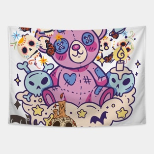 Creepy Cute Kawaii Goth Teddy Bear Tapestry