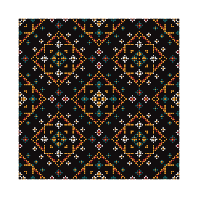 Orange White Mosaic Aztec Pattern Indian Mexican Ethnic by jodotodesign