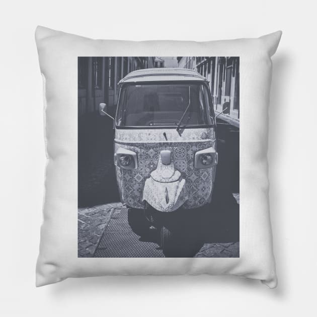 Tuk Tuk Black and White Pillow by MarieCarr