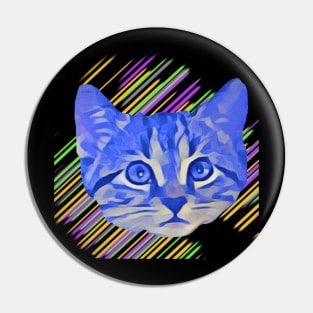 Blue Kitty Face Colorful Stripes Pin