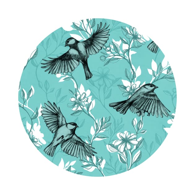 Flowers and Flight in Monochrome Teal by micklyn