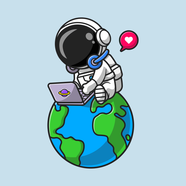 Cute Astronaut Working With Laptop On Earth Cartoon by Catalyst Labs