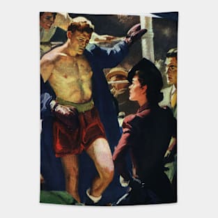 Vintage Sports Boxing, Boxer Leaving the Ring Tapestry