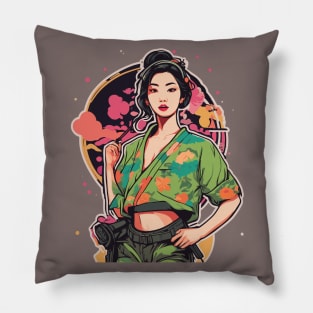 Blossom Petal Green Floral Kimono Beauty Woman Pillow