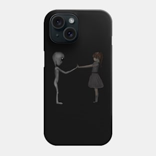 Happy alien meeting a little girl Phone Case