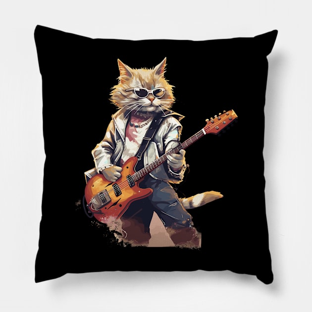 Rockstar Cat Playing Electric Guitar Pillow by Graceful Designs