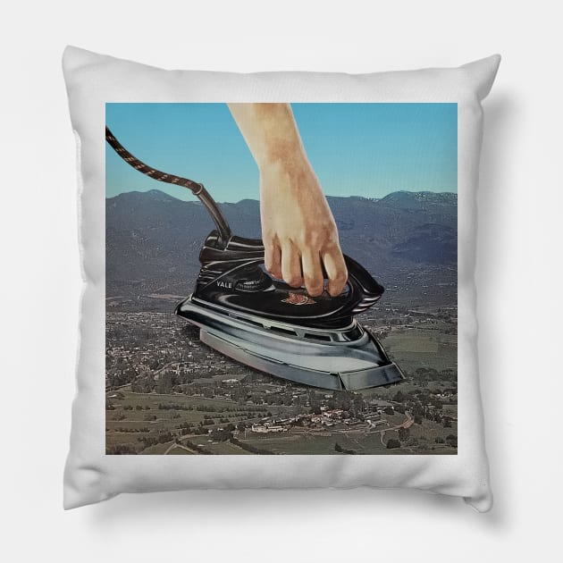 Flattening The Earth - Surreal/Collage Art Pillow by DIGOUTTHESKY