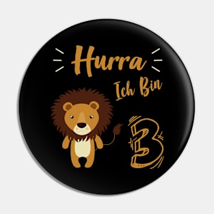 Hooray I'm Three Lion Child Birthday Gift Pin