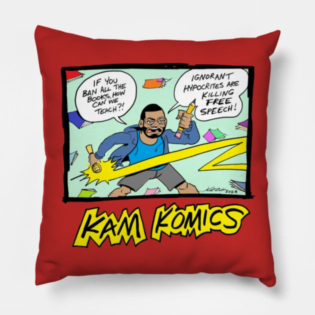 Kam Komics support tshirt_banned books Pillow by Kam Komics 