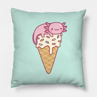 Cute Axolotl On Vanilla Ice Cream Cone Funny Pillow