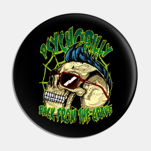 Psychobilly Skull Back from the Grave Pin by RockabillyM