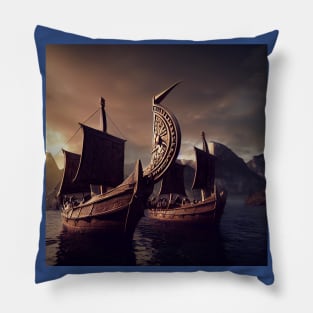 Viking Raiders on Longships Pillow
